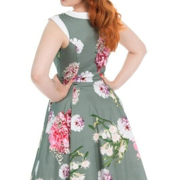 HEARTS & ROSES Floral Hepburn Dress Fit Flare 50s Fifties Wedding Party UK 10 - Picture 2 of 9